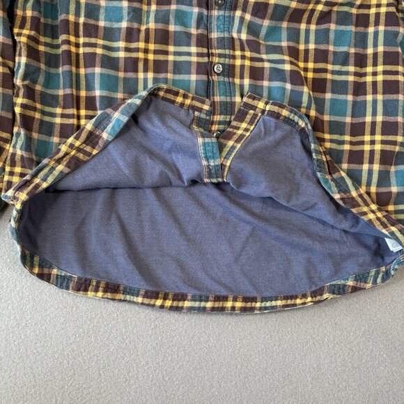 Columbia Lined Flannel Shirt Mens XL Blue Brown Plaid Long Sleeve Shacket Heavy - Picture 10 of 16